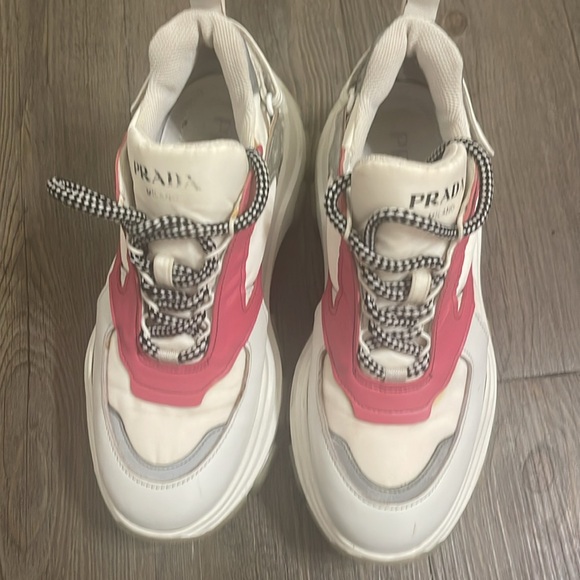 Prada Centaurus Leather Platform Trainers white and pink - Picture 15 of 16